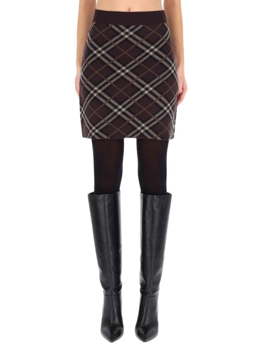 Burberry Plaid Mini Skirt In Warm Brown And Beige Hues
