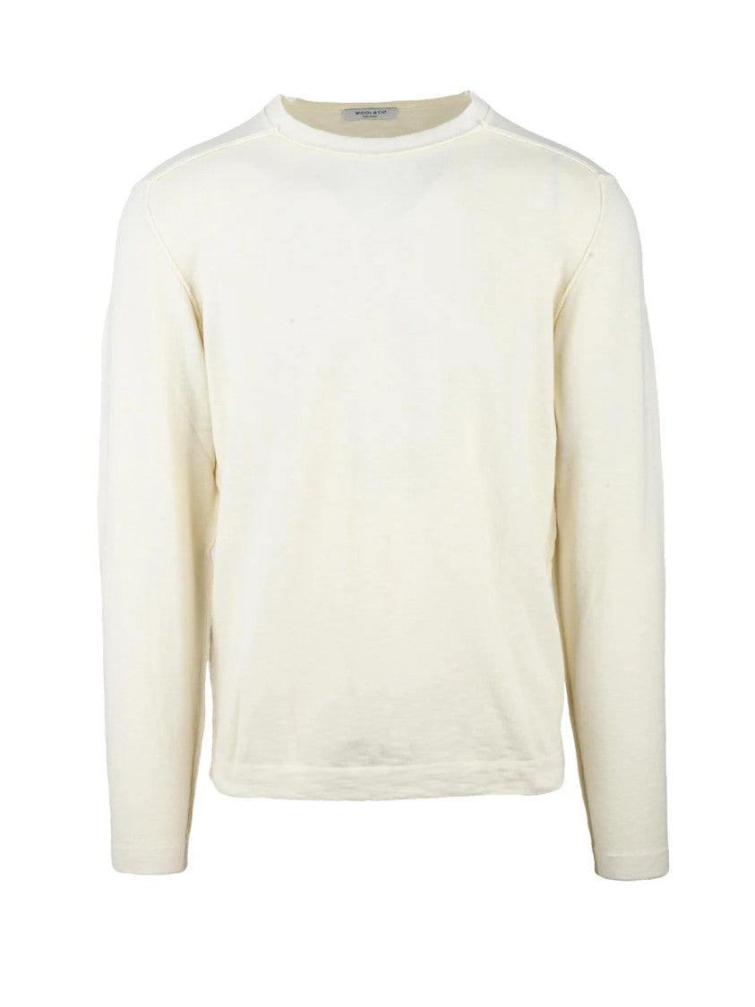 Wool & Co White Crewneck Cotton Sweater