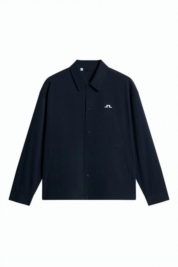 J Lindeberg Minimalist Black Jacket With Snap Button Closure