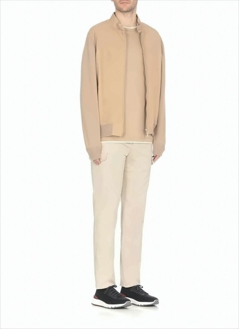 Brunello Cucinelli Smooth Leather Bomber Jacket With Knit Sleeves