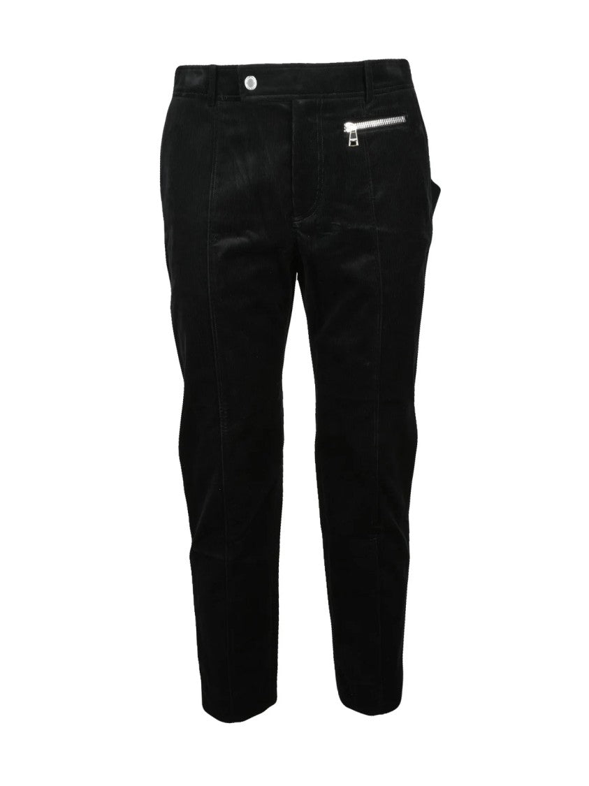 Balmain Tailored Black Velvet Trousers With Zip Closure And Pocket Detail