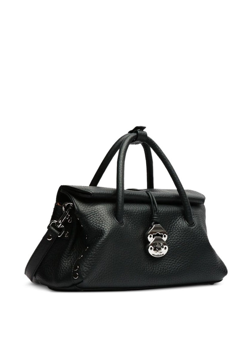 Zanellato Black Textured Finish Leather Top Handle Bag