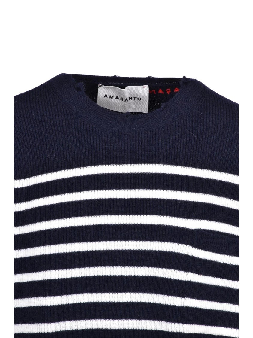 Amaranto Blue/White Distressed Striped Wool Sweater