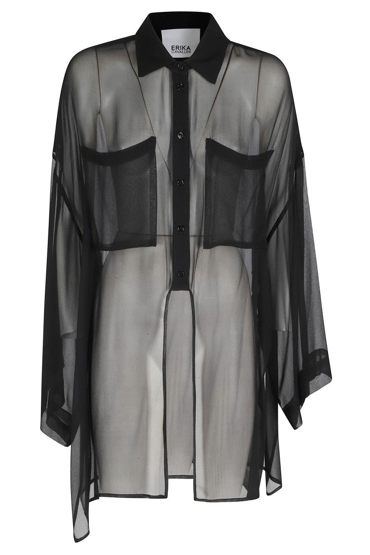 Erika Cavallini Black Jess Oversized Dropped-Shoulder Silk Shirt