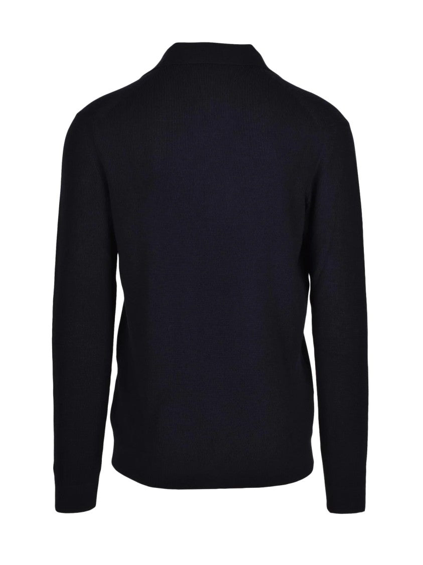 Filippo De Laurentiis Black Merino Wool Knit Polo Shirt
