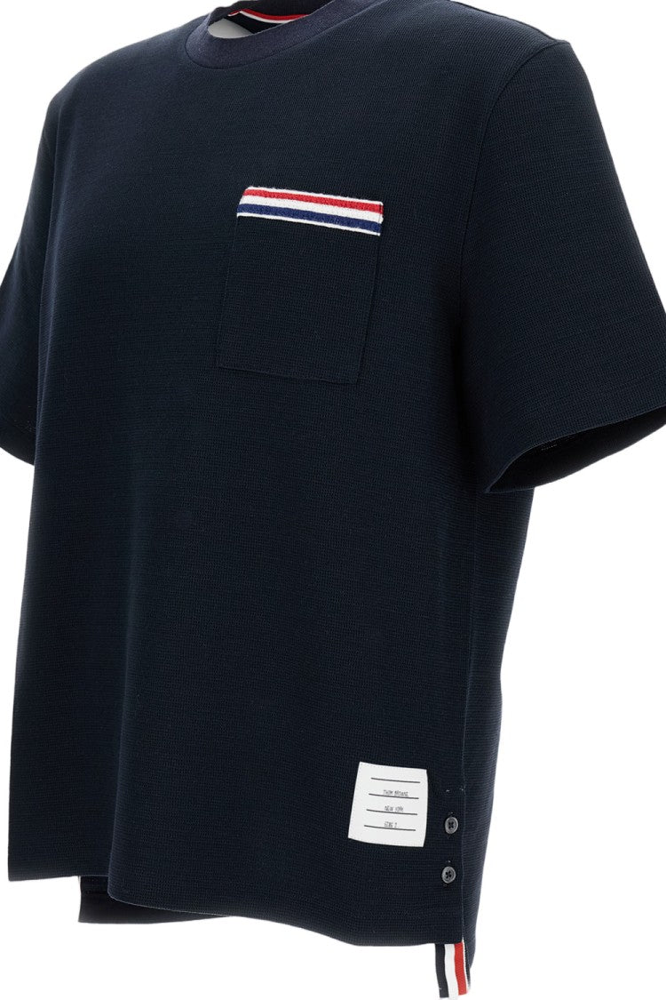 Thom Browne Crew Neck T-Shirt With Embroidered Pocket