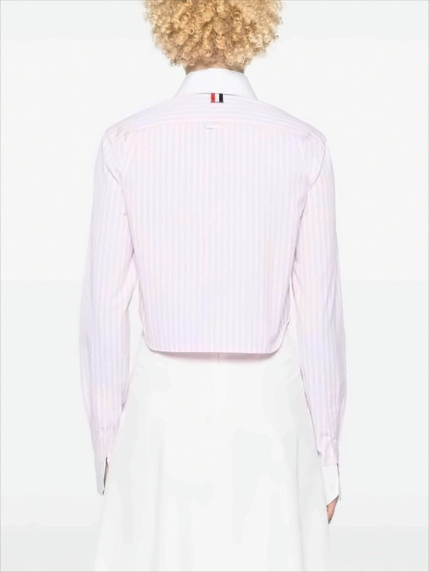 Thom Browne Cropped Shirt With Vertical Pink And White Stripes And Classic Collar