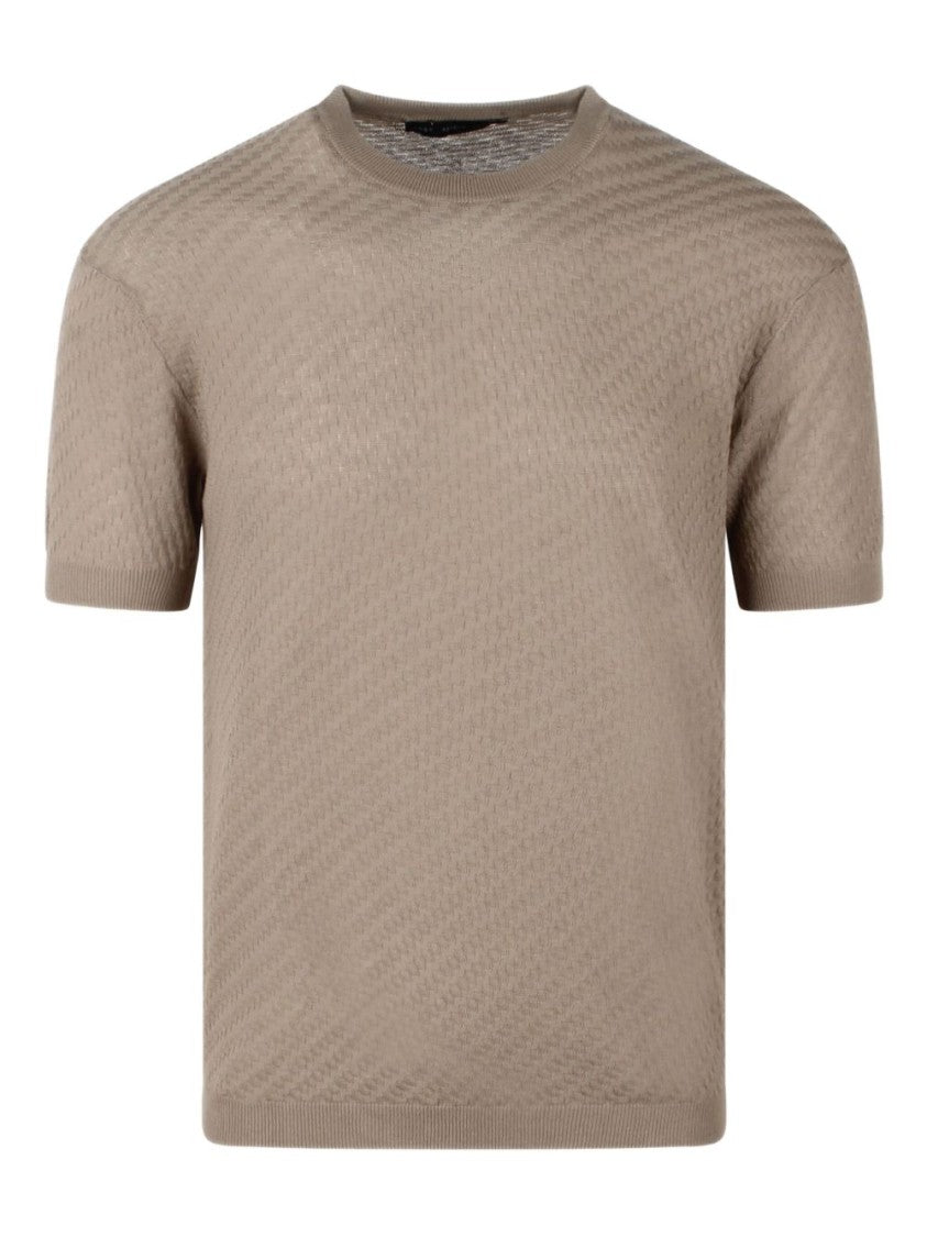 Low Brand Beige Crew Neck T-Shirt With Jacquard Motif