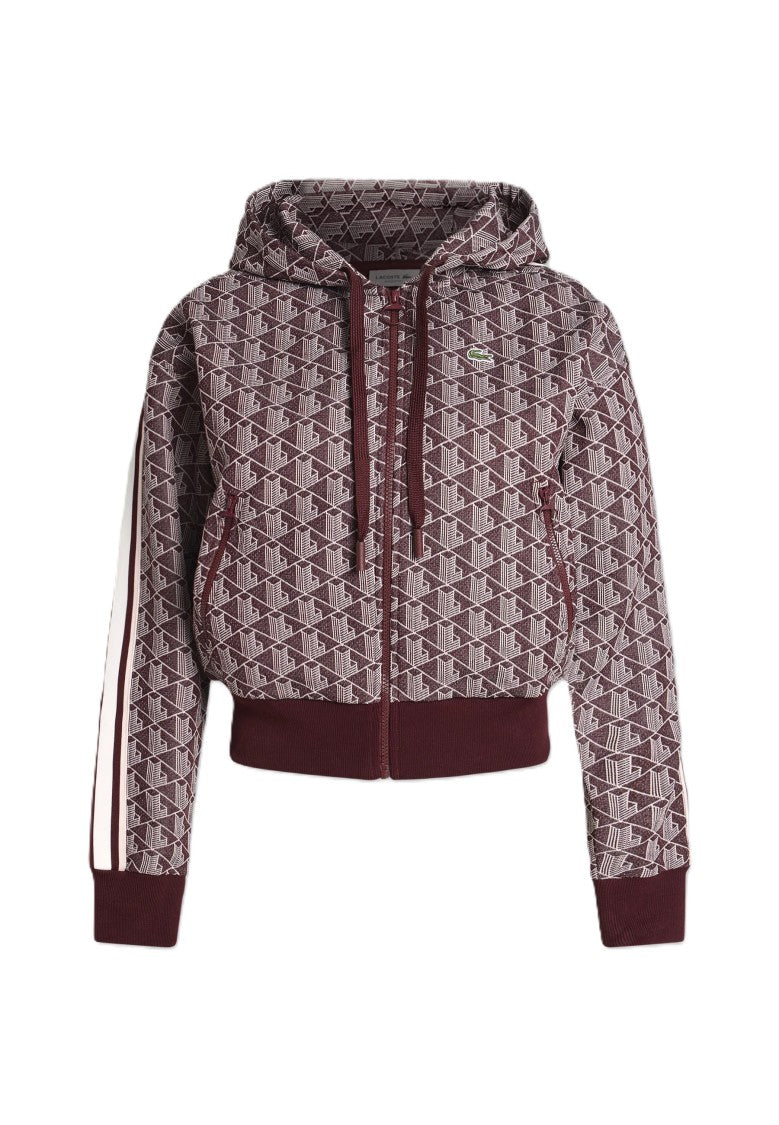 Lacoste Cropped Geometric Pattern Zip Hoodie