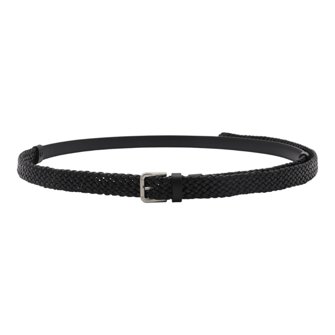 Dolce & Gabbana Braided Black Belt With Minimalist Silver-Tone Buckle