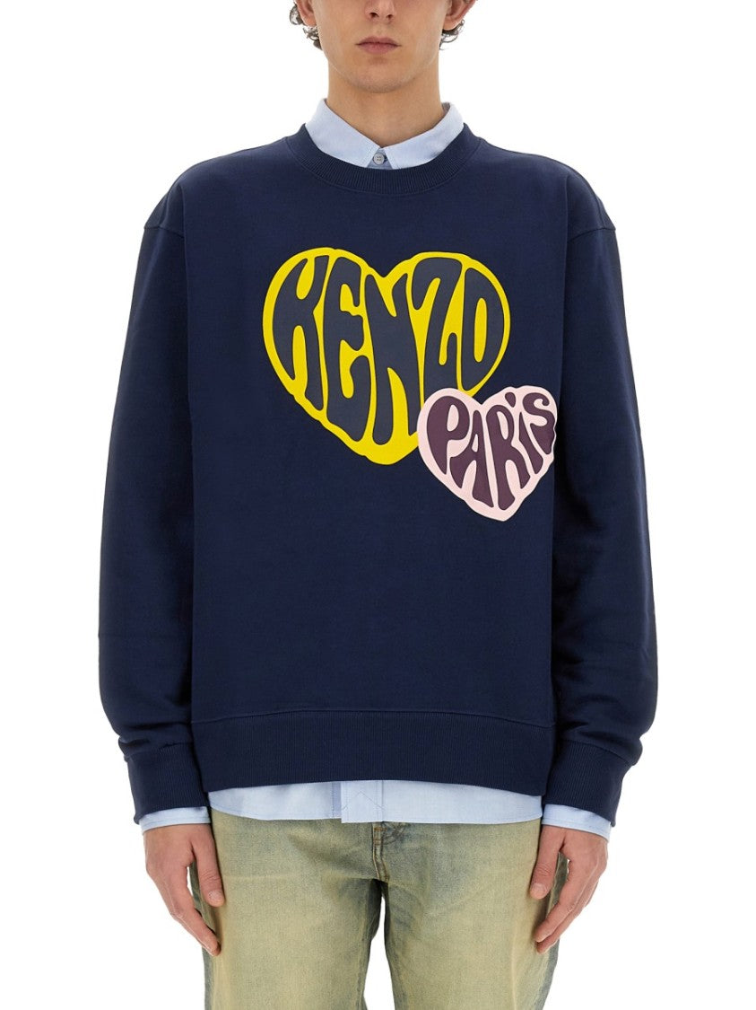 Kenzo Blue Sweatshirt With Graphic Heart Logo