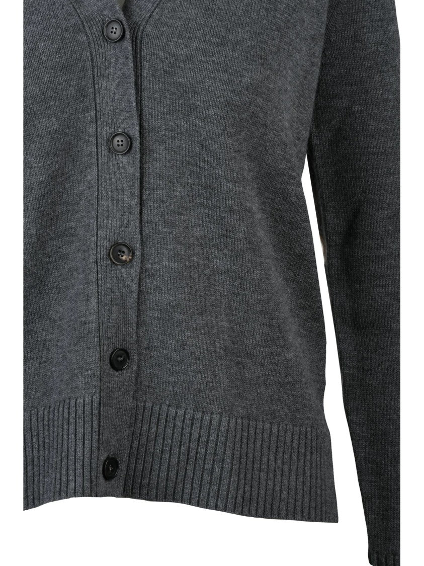 Max Mara Grey Wool Elbow-Patch Cardigan