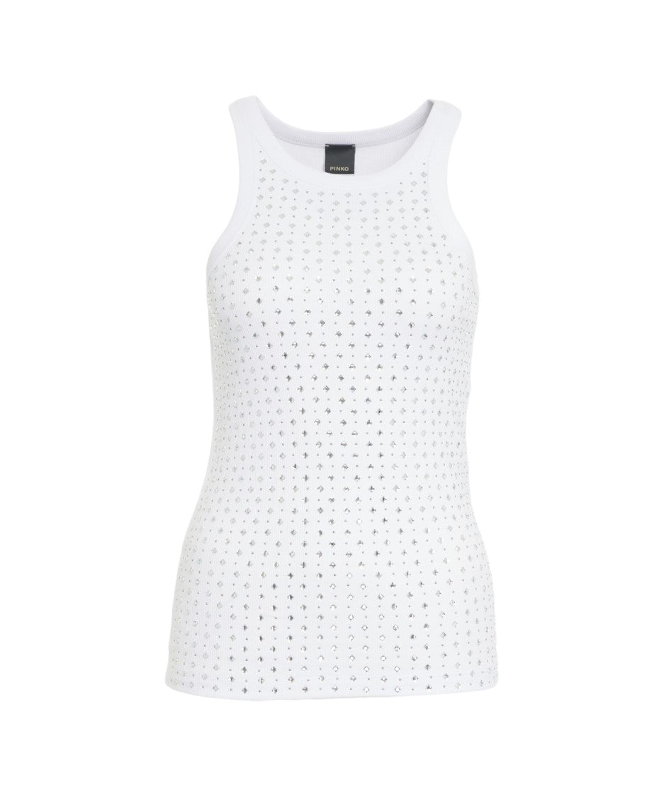 Pinko Rhinestone-Embellished Slim Fit Sleeveless Top