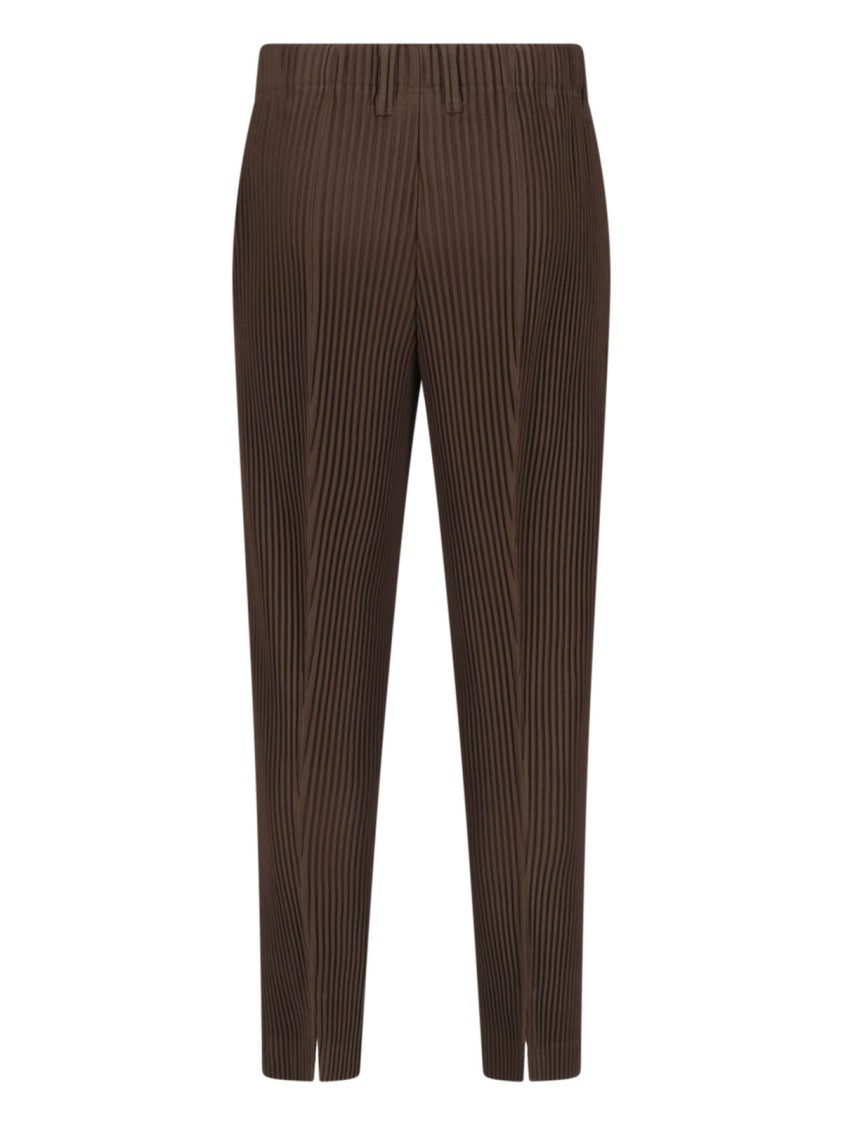 Homme Plissé Issey Miyake Brown Pleated Elastic Waist Straight-Leg Pants