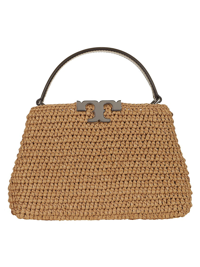 Tory Burch Hand-Woven Raffia Mini Satchel With Leather Accents