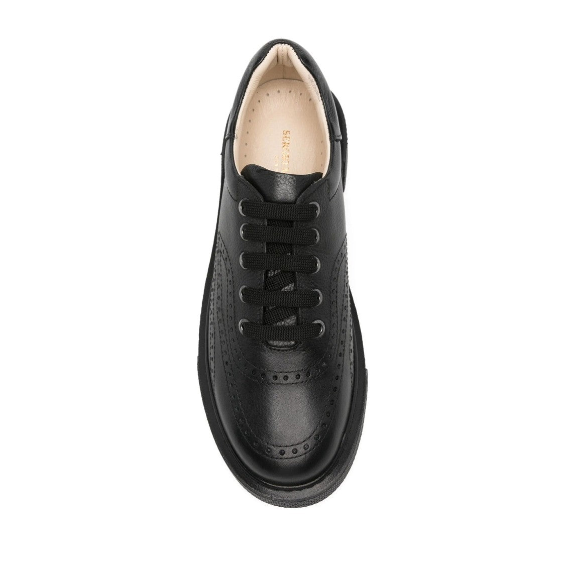Sergio Moretti Black Brogue Detail Sleek Leather Wedge Sneakers
