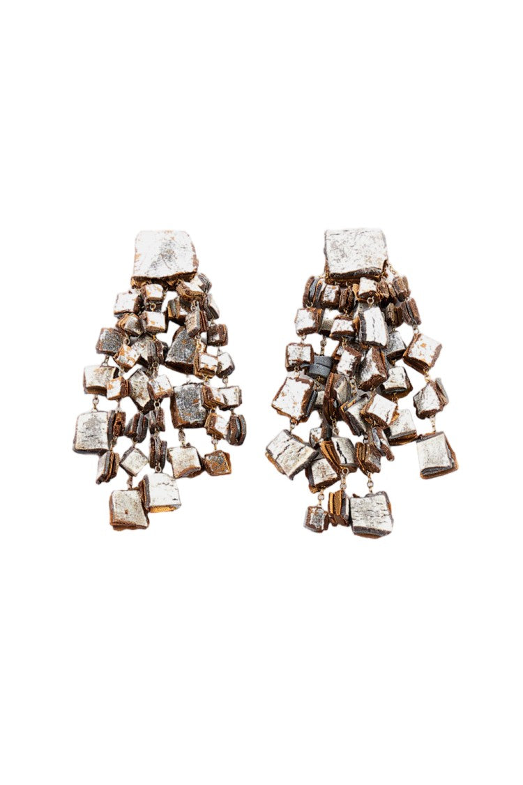 Gfw Chandelier-Style Long Earrings With Cracked Silver Finish