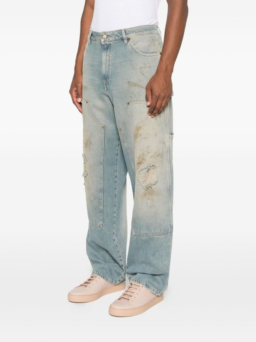 Golden Goose Relaxed Fit Faded Blue Jeans With Distressed Detailing