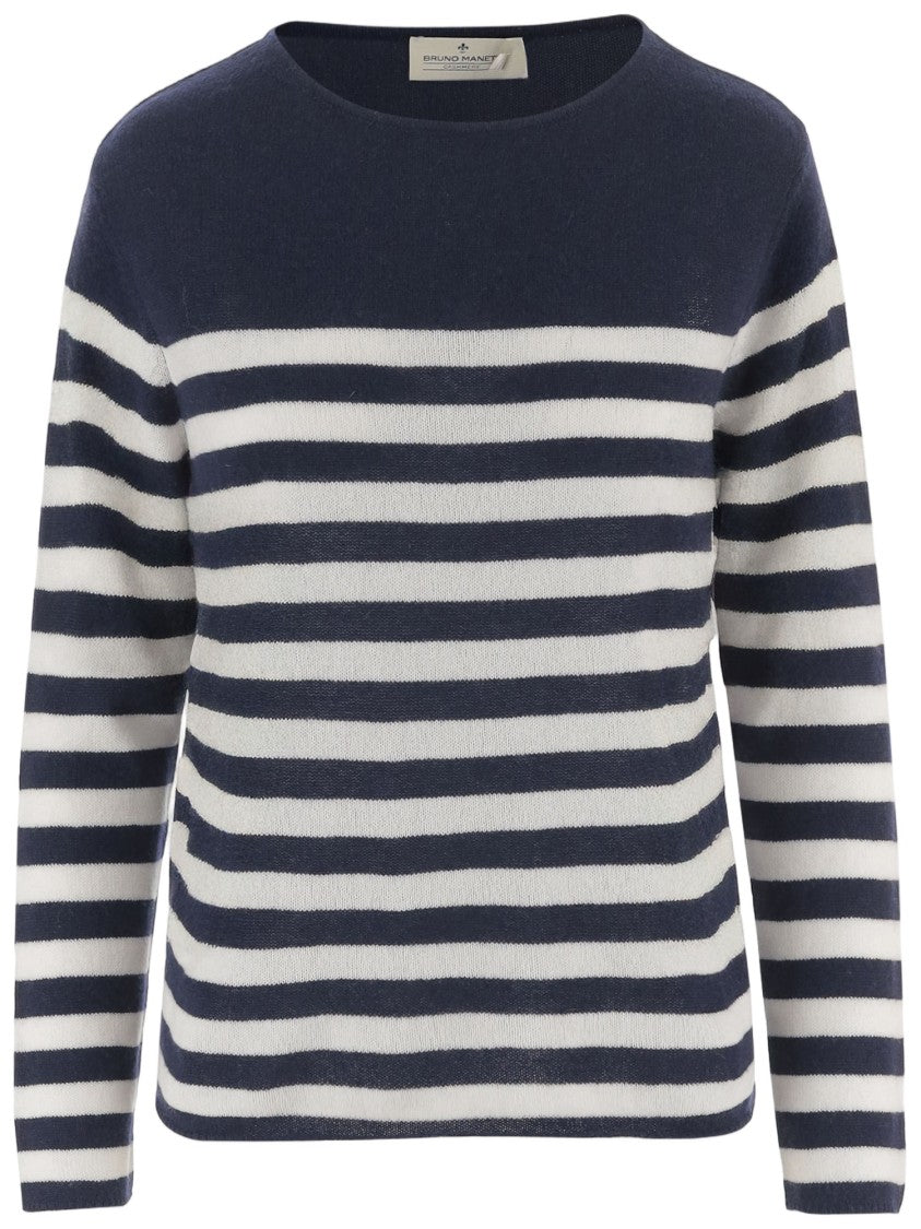 Bruno Manetti Navy And White Striped Cashmere Sweater