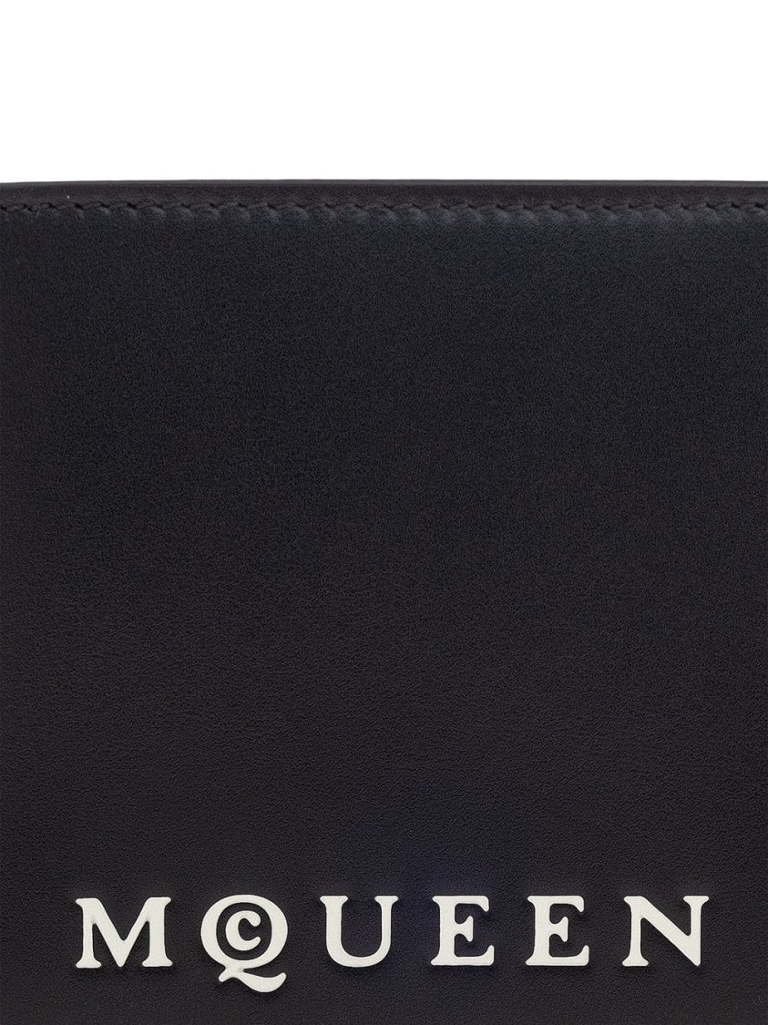 Alexander Mcqueen Calfskin Leather Bifold Wallet With Logo Print