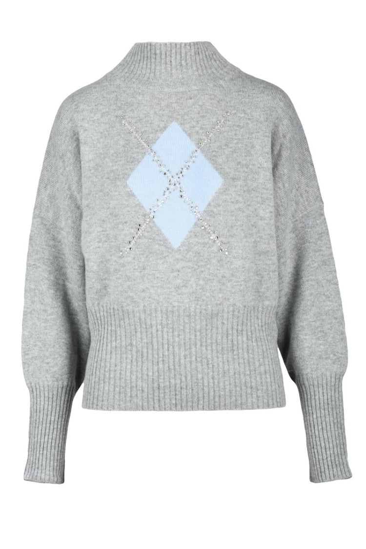 Max Mara Nuccia Mock Neck Sweater With Rhinestones - Grey