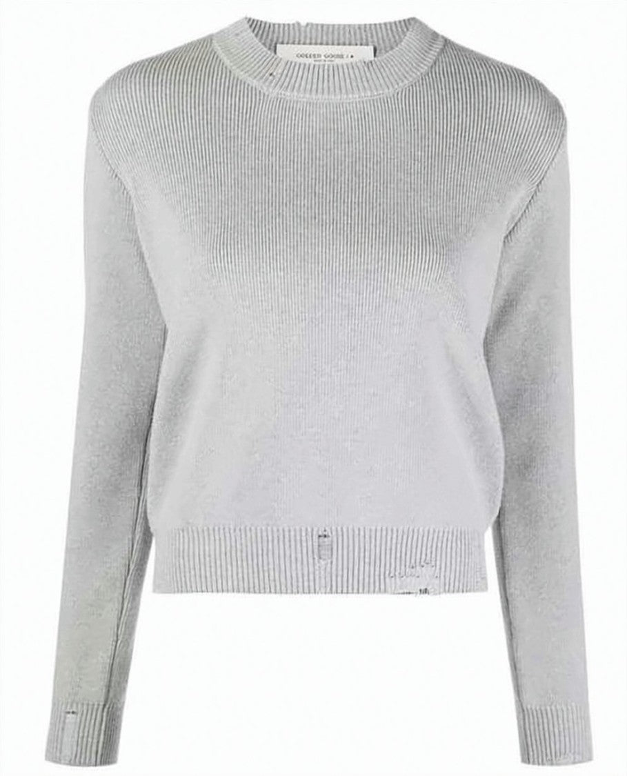 Golden Goose Round Neck Cotton Sweater With Distressed Details