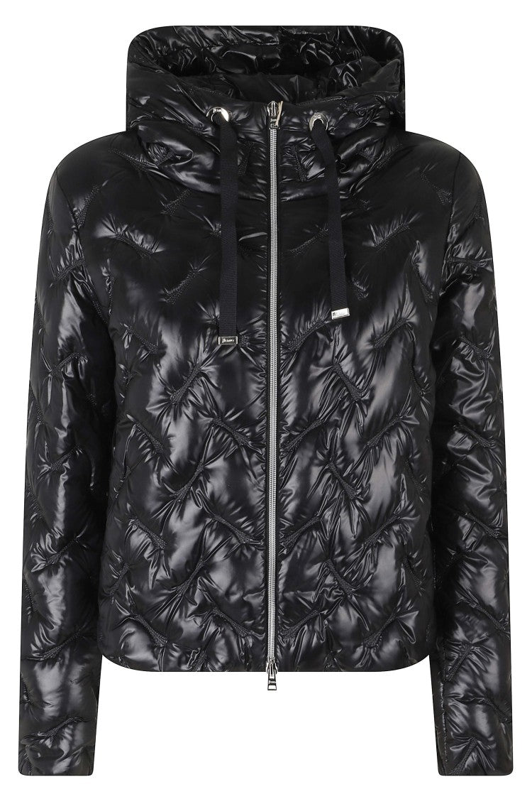 Herno Black High Neck Drawstring Double-Slider Zip Polyamide Down Jacket