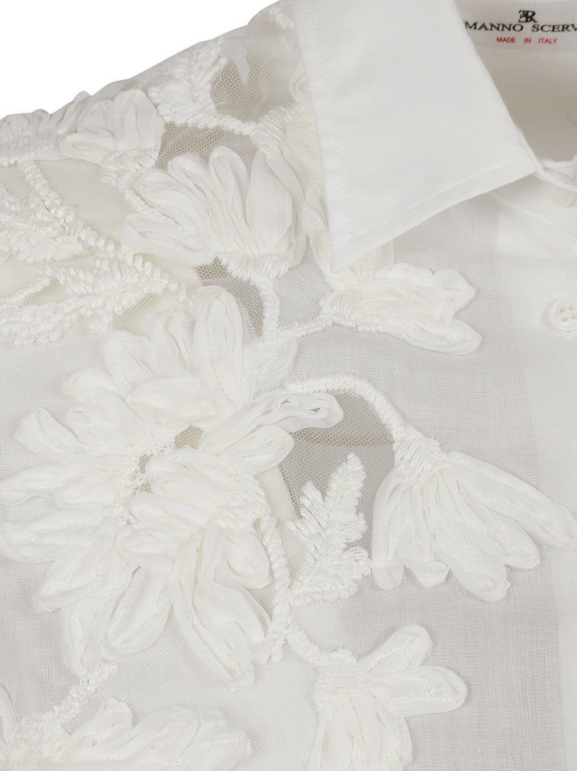 Ermanno Scervino White Embroidered Shirt With Floral Detailing