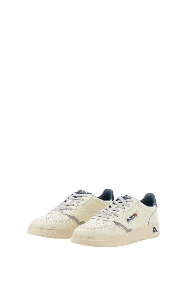 Autry White Blue Medalist Low Leather Nubuck Sneakers
