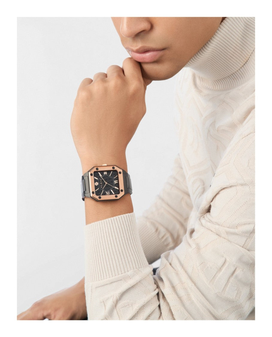 Philipp Plein Square Black Case Watch With Guilloche Dial