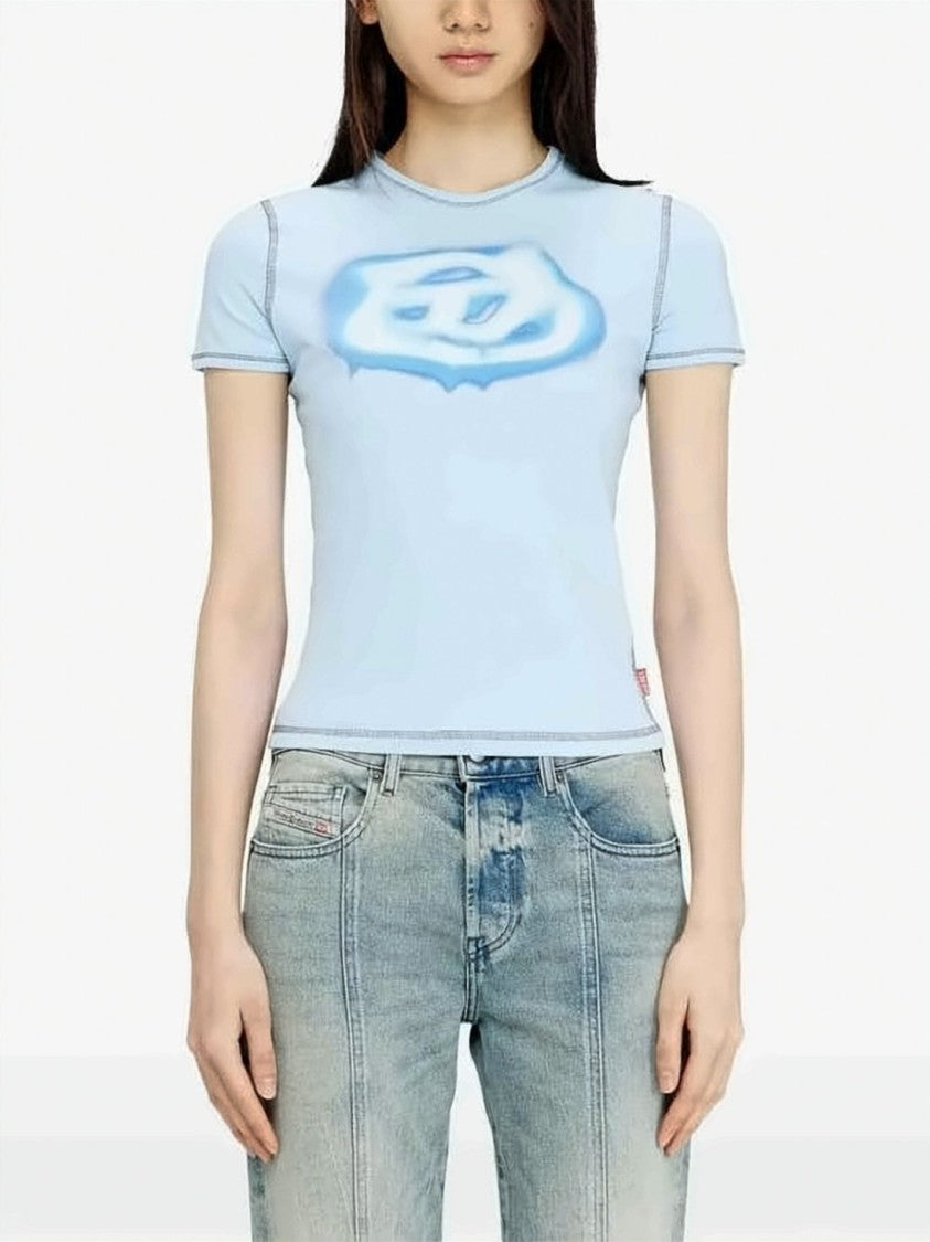 Diesel Slim Fit Light Blue T-Shirt With Cloud Graphic