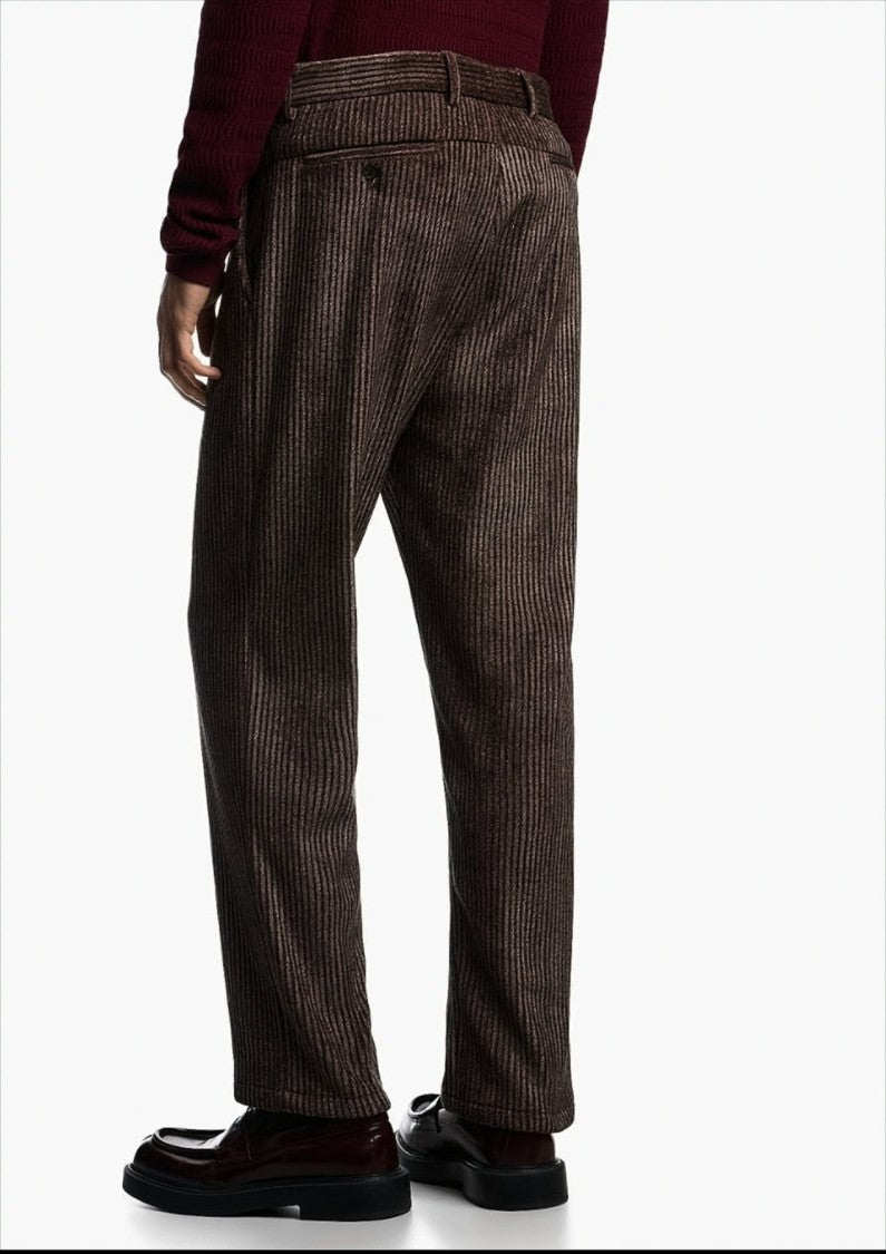 Emporio Armani Herringbone-Patterned Corduroy Trousers With Button-Details