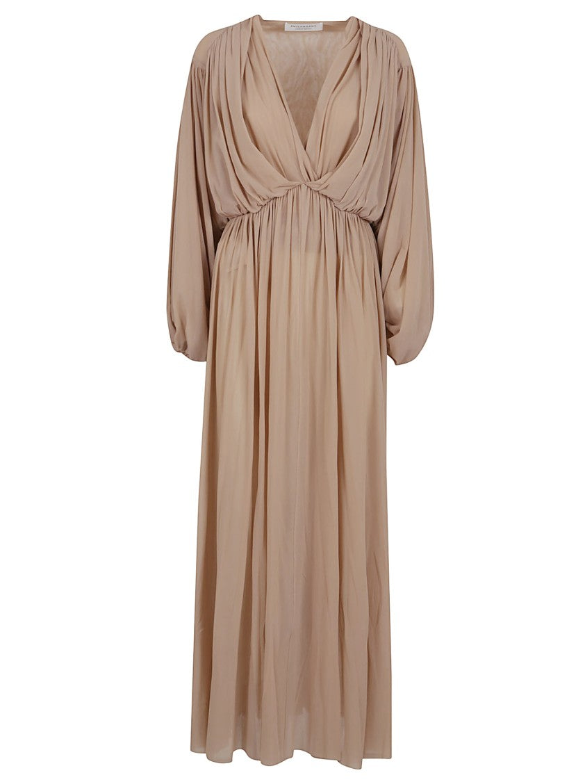 Philosophy Di Lorenzo Serafini Light Beige Maxi Dress With Balloon Sleeves