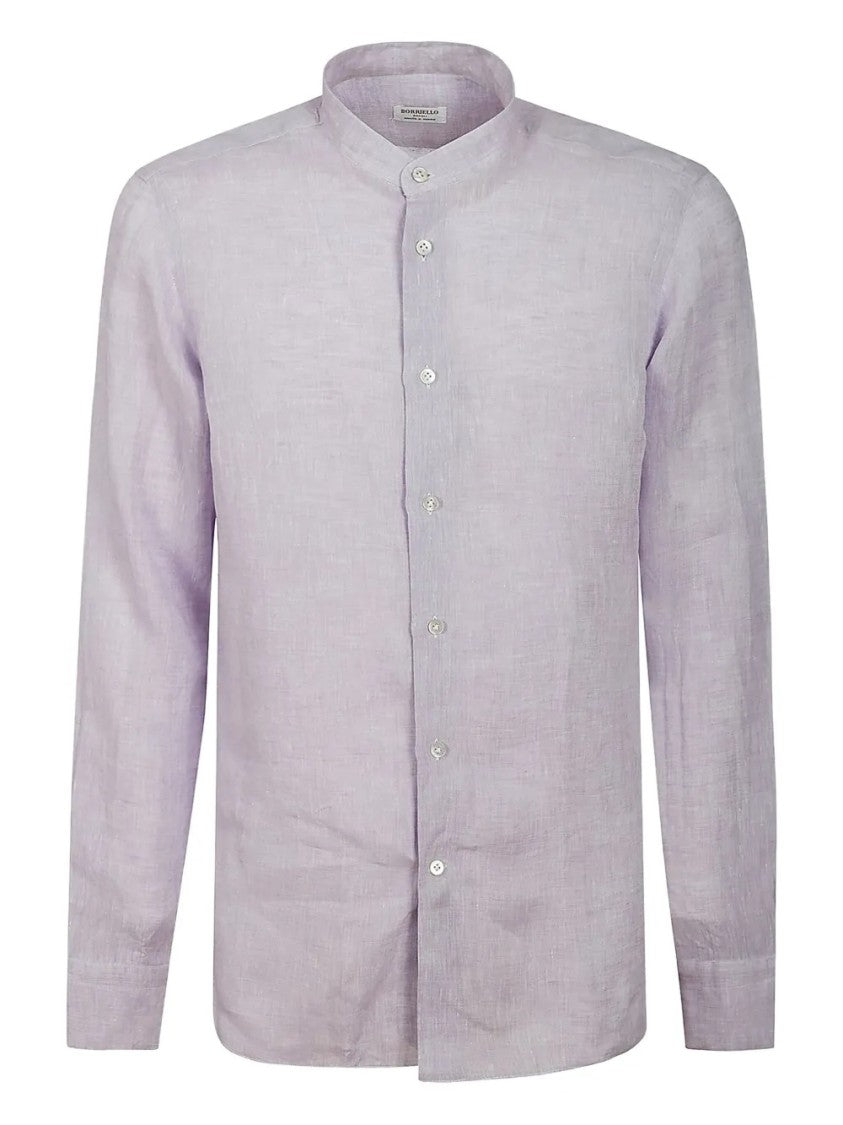 Borriello Napoli Lightweight Linen Shirt With Mandarin Collar