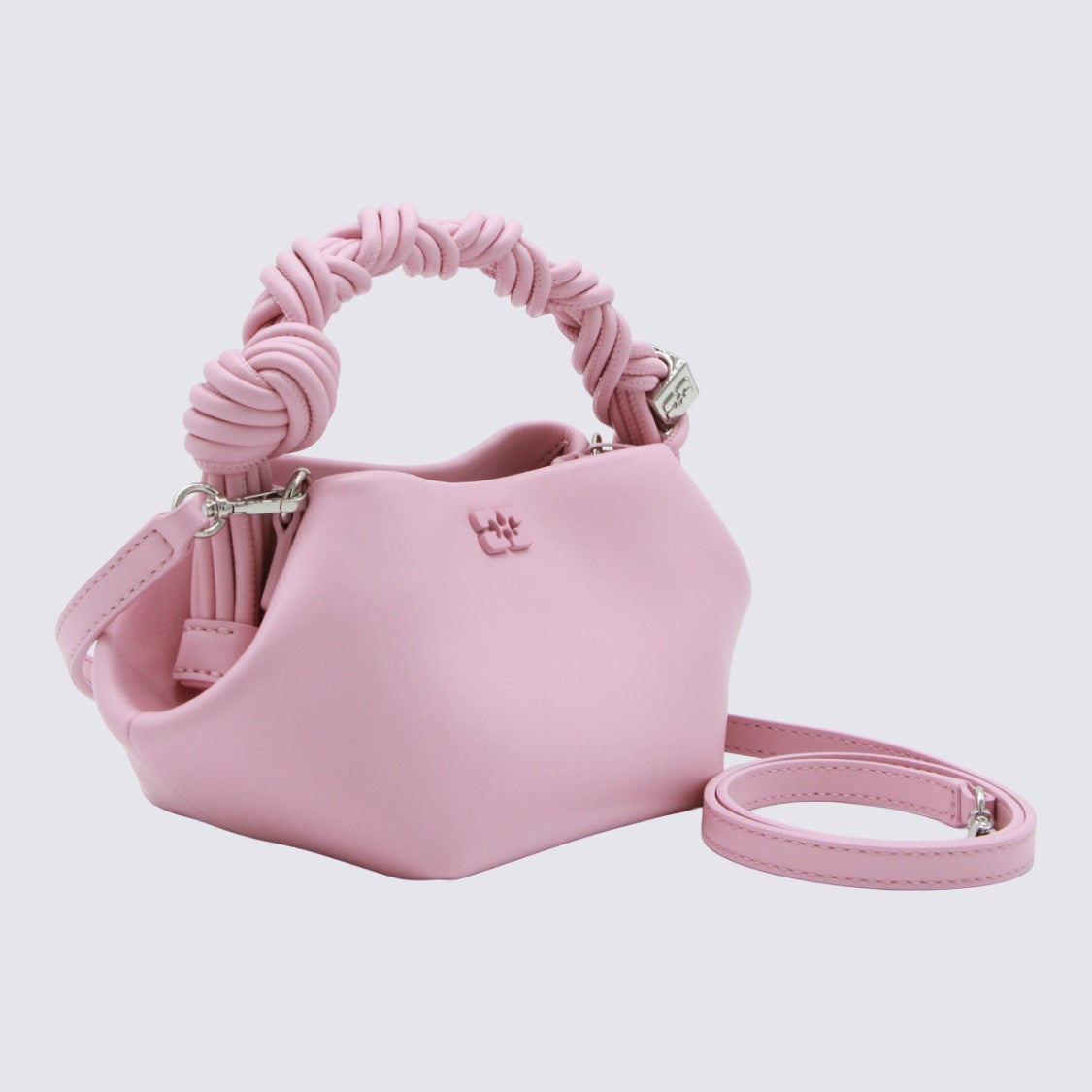 Ganni Geometric Pink Bag With Twisted Handle And Detachable Strap