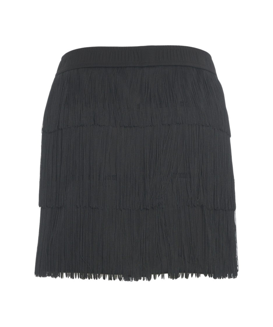 8Pm Layered Fringe Black Mini Skirt With Elastic Waistband