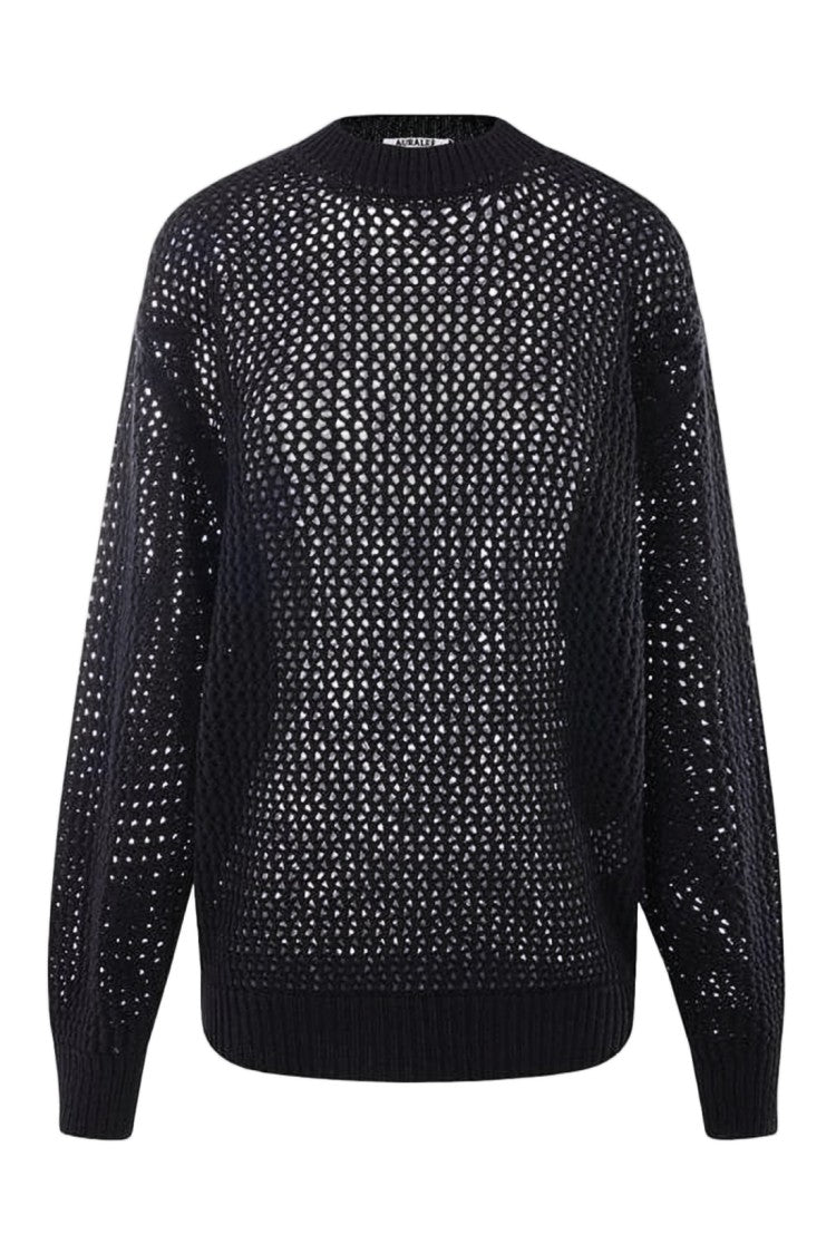 Auralee Open-Weave Black Knit Sweater