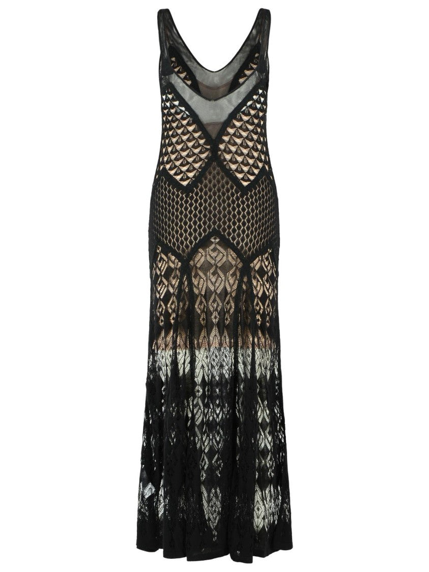 Blumarine Long Dress In Black Worked Cotton