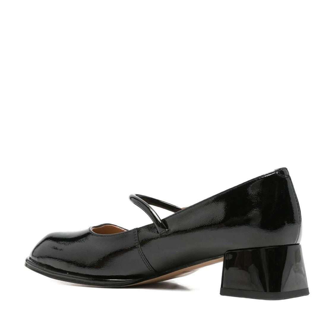 Linda Baumann Black Glossy Decorative Buckle Patent Leather Dress Flats