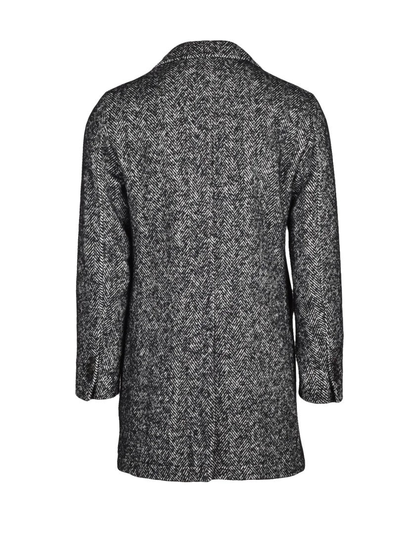 Manuel Ritz White/Black Two-Tone Herringbone Polyester-Blend Coat