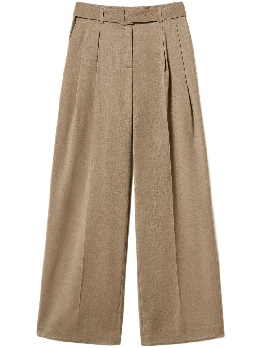 Twin-Set High Waist Wide-Leg Trousers With Pleated Front
