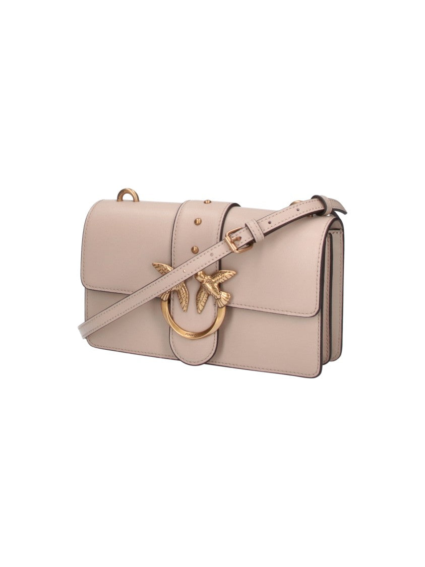 Pinko Beige Love One Gold-Tone Chain Leather Shoulder Bag