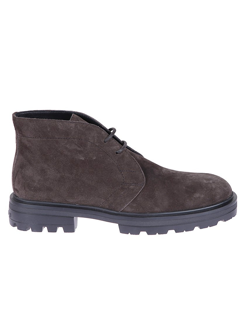 Hogan Lace-Up Ankle Boots With Smooth Brown Suede