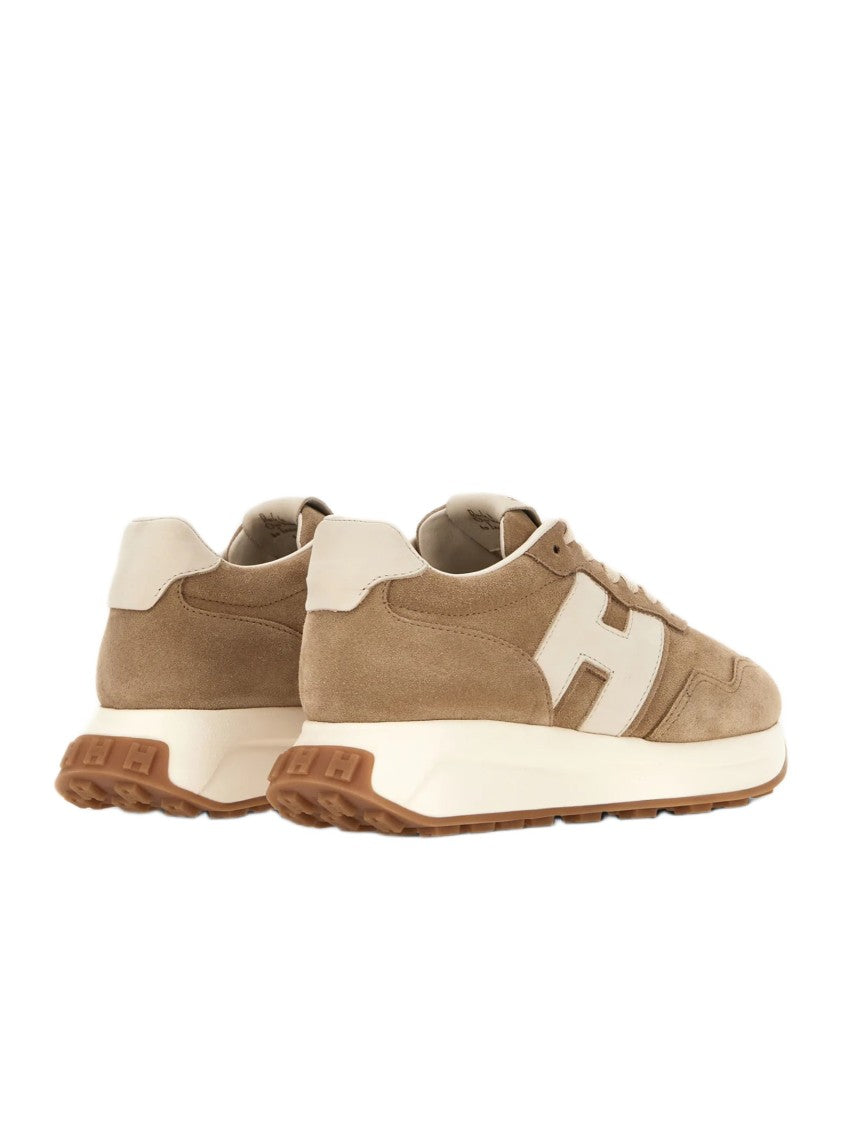 Hogan Minimalistic Beige Suede Sneakers With Cream Accents
