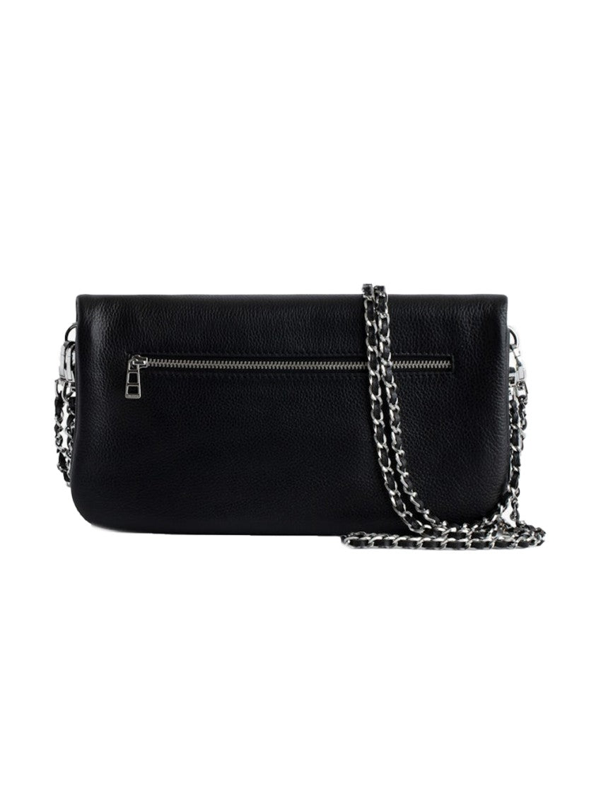 Zadig & Voltaire Textured Black Leather Clutch Bag With Winged Emblem