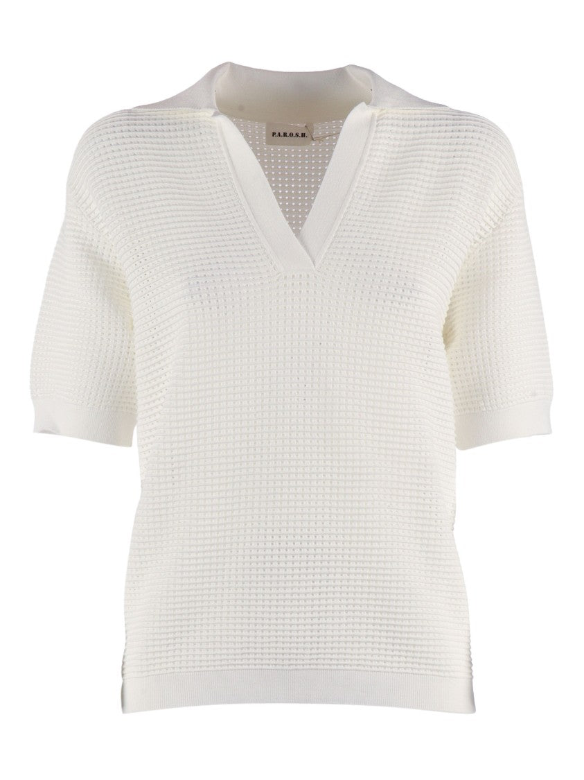 P.A.R.O.S.H. Boxy Fit V Neck Knit Top