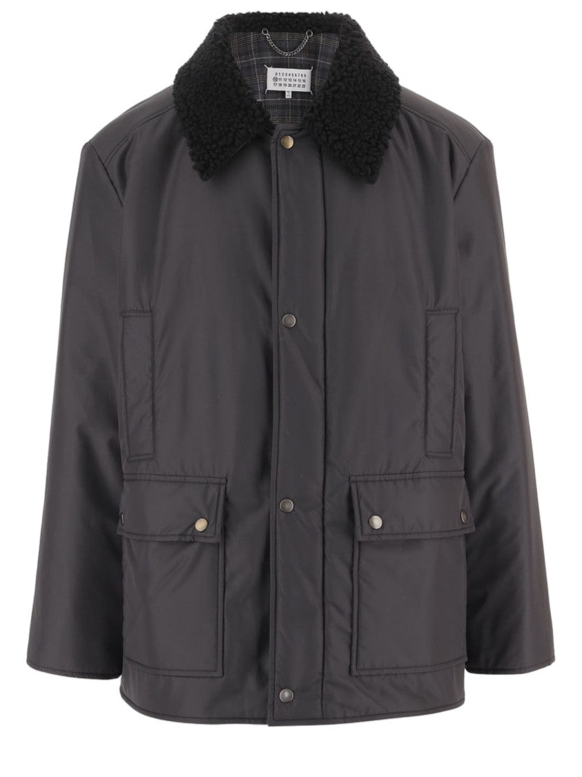 Maison Margiela Nylon Jacket With Synthetic Shearling Collar And Front Patch Pockets