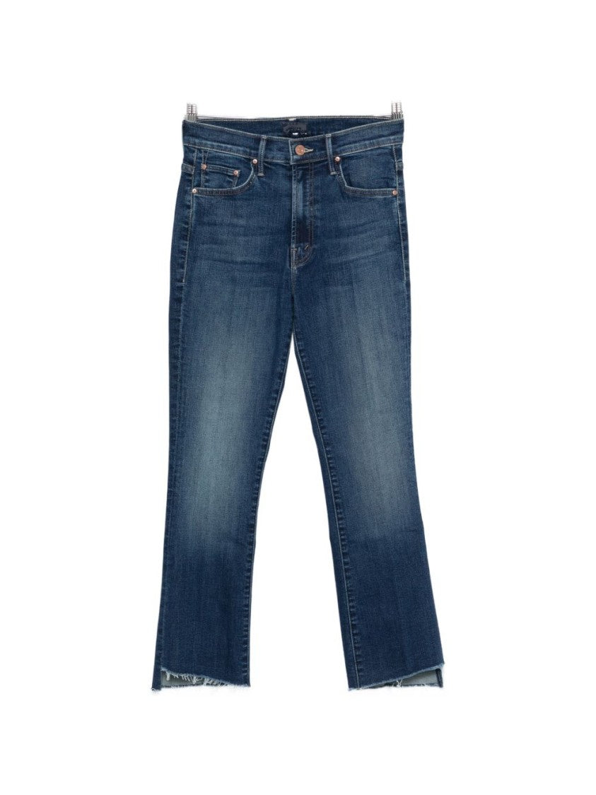 Mother Mid-Rise Straight-Leg Jeans With Frayed Hems