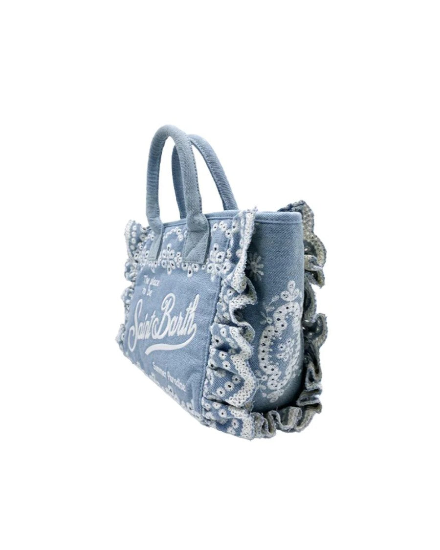 Mc2 Saint Barth Textured Floral-Embroidered Tote Bag With Ruffled Edges