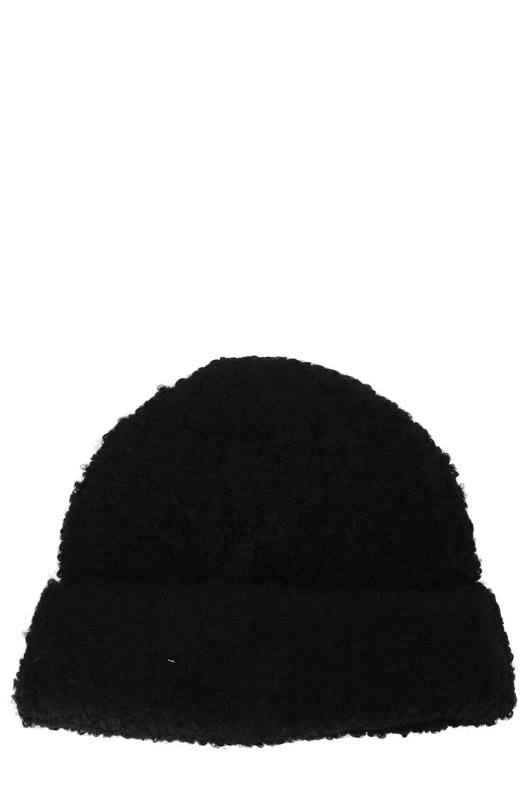 Mm6 By Maison Margiela Black Textured Turn-Up Cuff Logo Beanie Hat